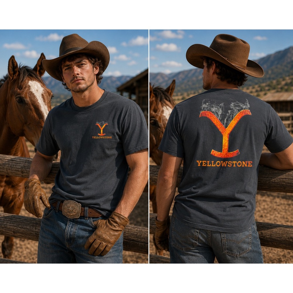 Yellowstone TV Series Graphic T-Shirt Mens‎ Large Black Fire Y Logo Cotton Tee